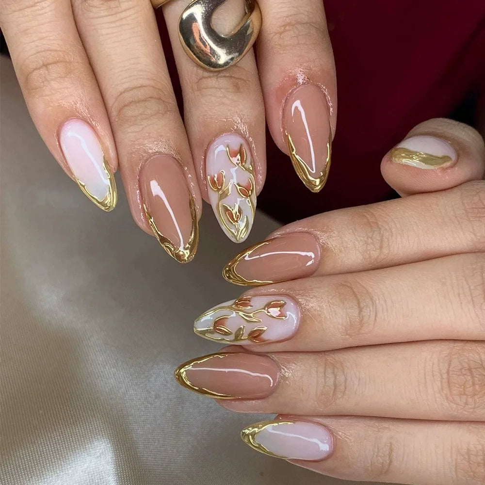 Floral Almond Press-On Nails