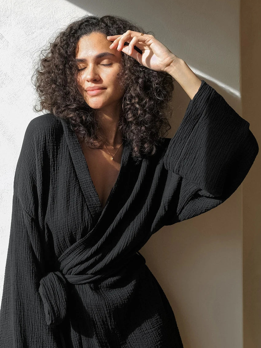 Cotton Mini Black Robe