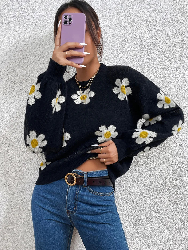 Floral Print Knit Sweater
