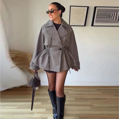 Plaid Drawstring Short Coat