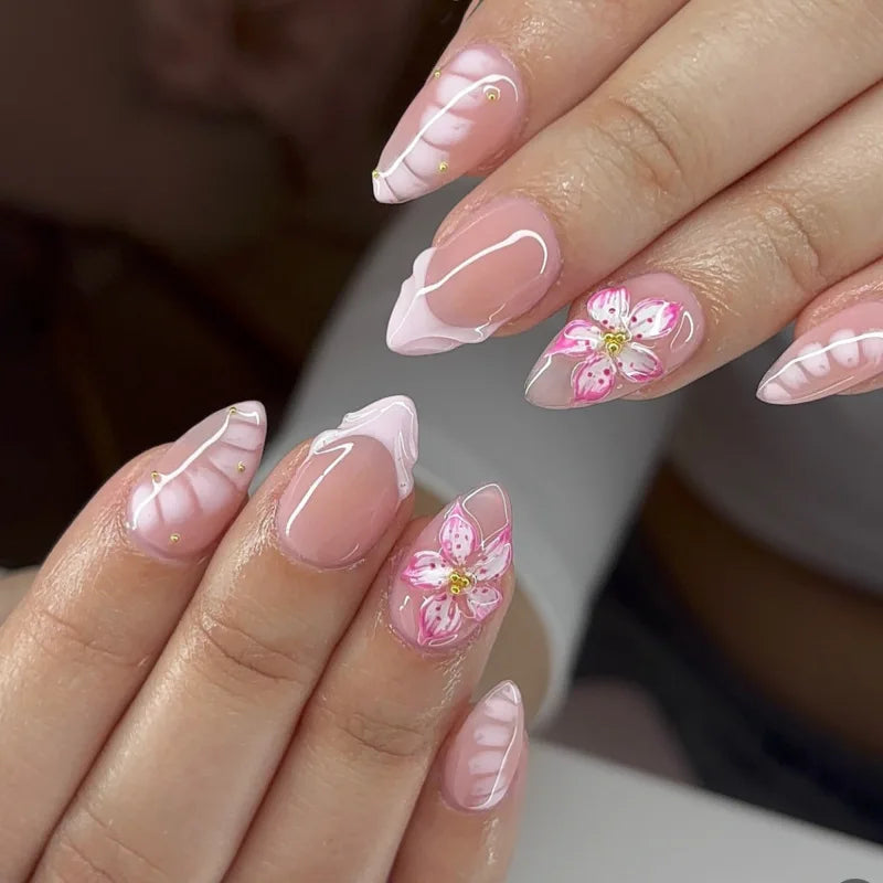 Floral Almond Press-On Nails