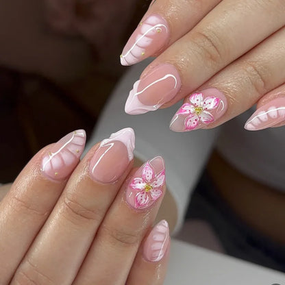 Floral Almond Press-On Nails