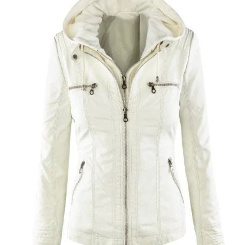 Hooded Faux Leather Moto Jacket