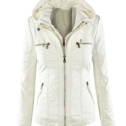Hooded Faux Leather Moto Jacket