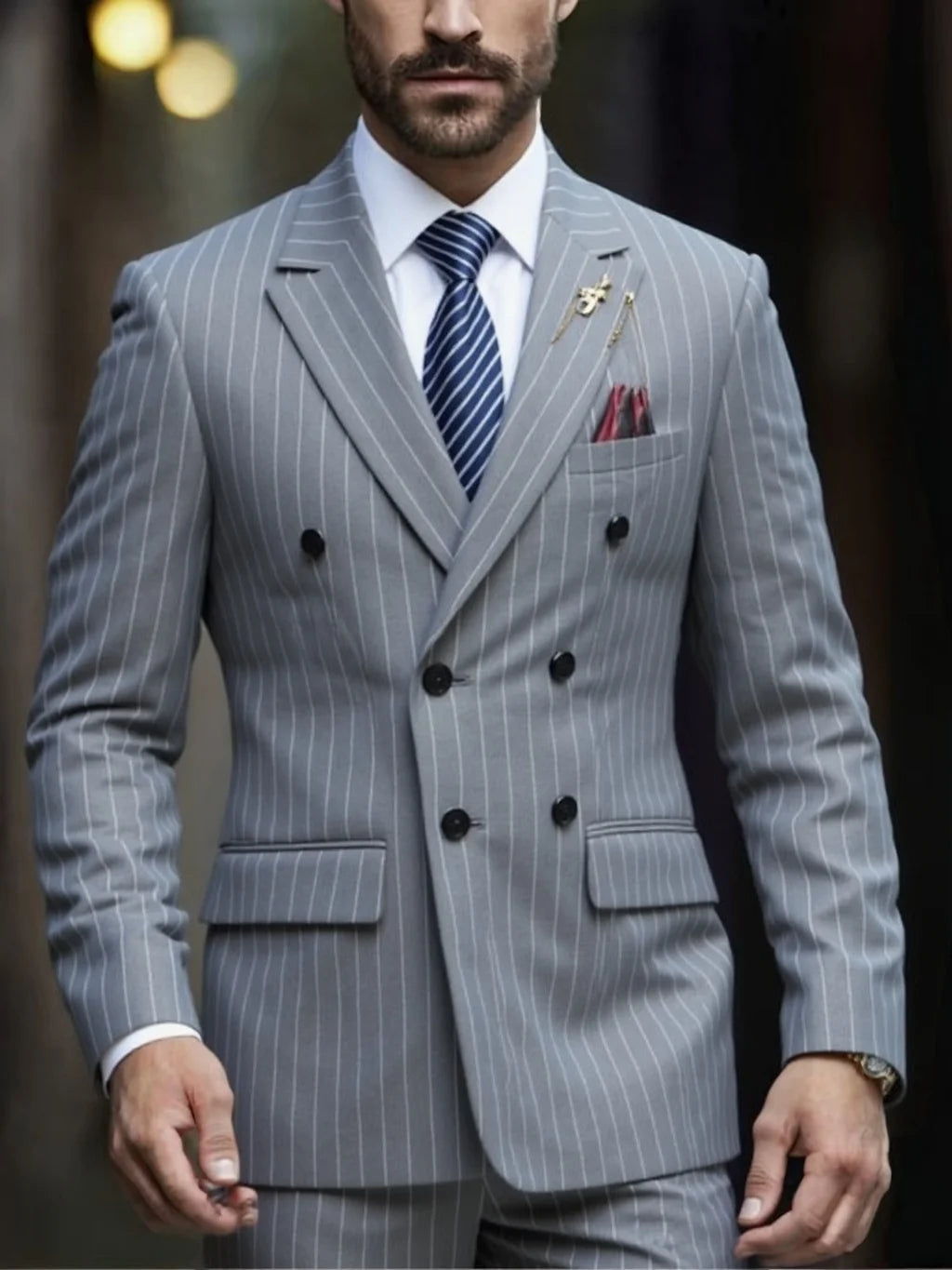 Pinstripe Double Breasted Peak Suit