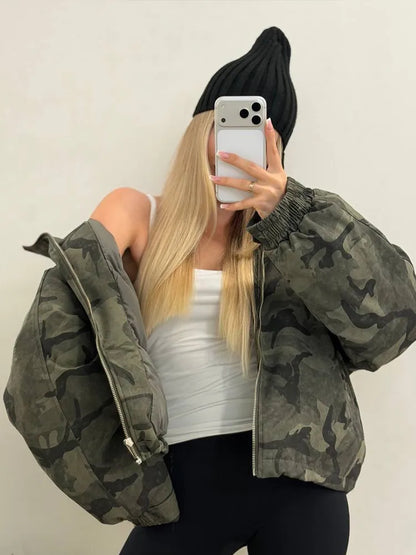 Camouflage Print Hooded Zip Jacket