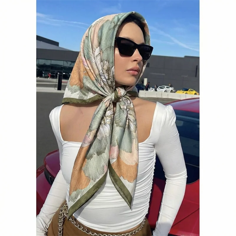 Satin Print Square Wrap Scarf