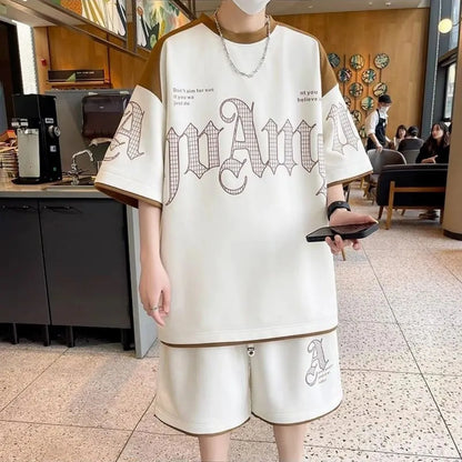Letter Print T-Shirt Shorts Set