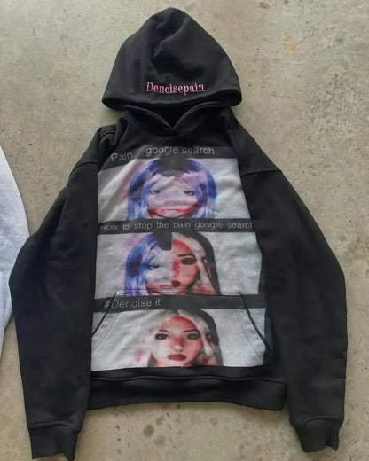 Pink Print Oversized Hoodie