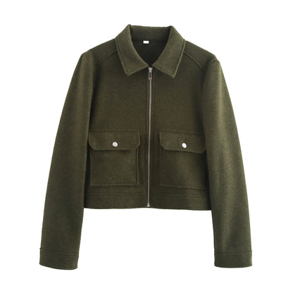 Turn-Down Collar Zip Jacket