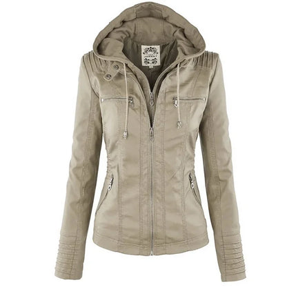 Hooded Faux Leather Moto Jacket
