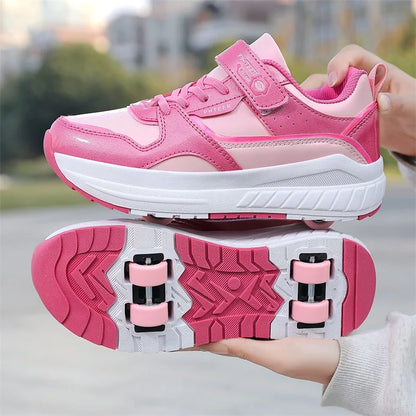 Leather Four-Wheel Roller Shoes