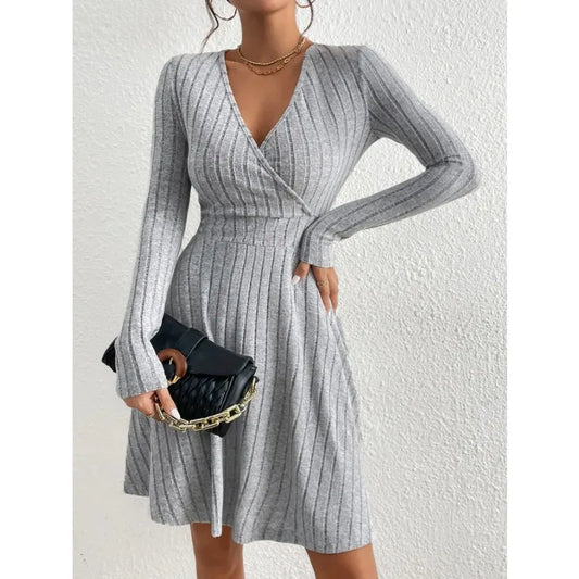 Striped V-Neck Knit Bodycon Dress