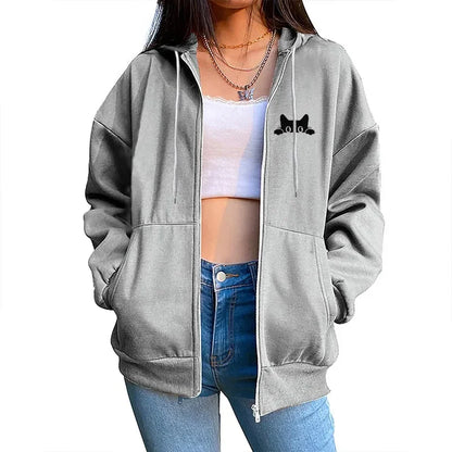 Letter Print Zip Cardigan Hoodie