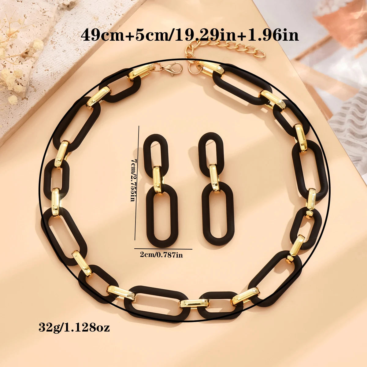 Black Acrylic Necklace Earring Set