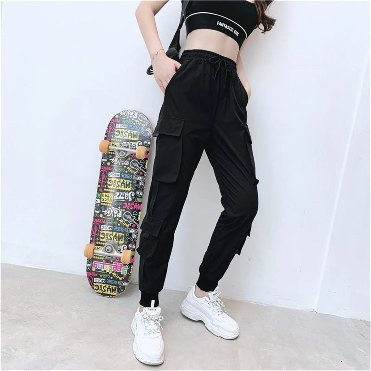 Black Hip-Hop Cargo Joggers