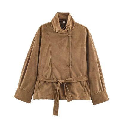 Belted Faux Suede Jacket