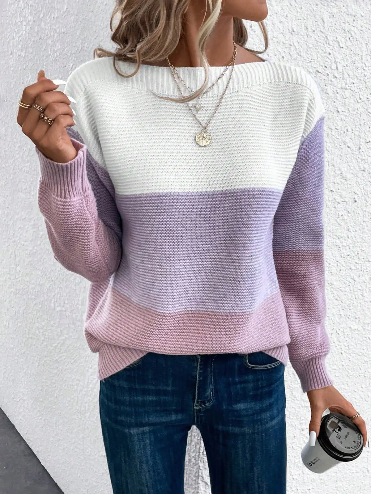 Slash Neck Knit Sweater