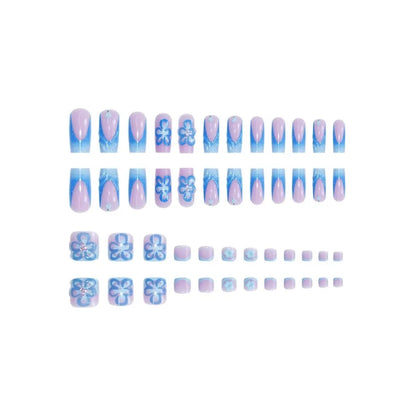 3D Blue Flower Toe Press-On Nail Set