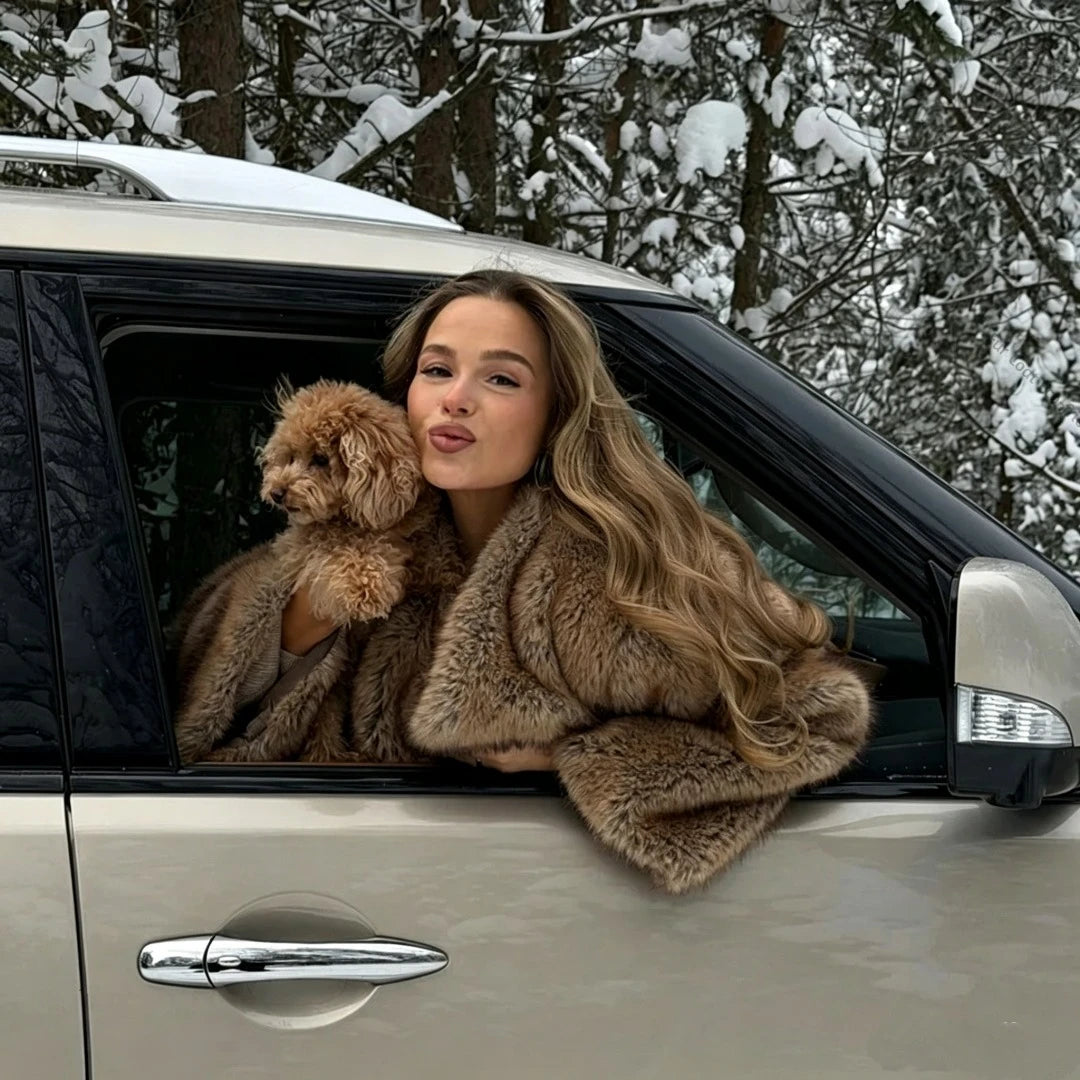 Hooded Shaggy Faux Fur Coat