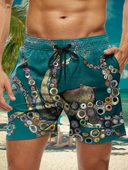 3D Floral Print Swim Trunks