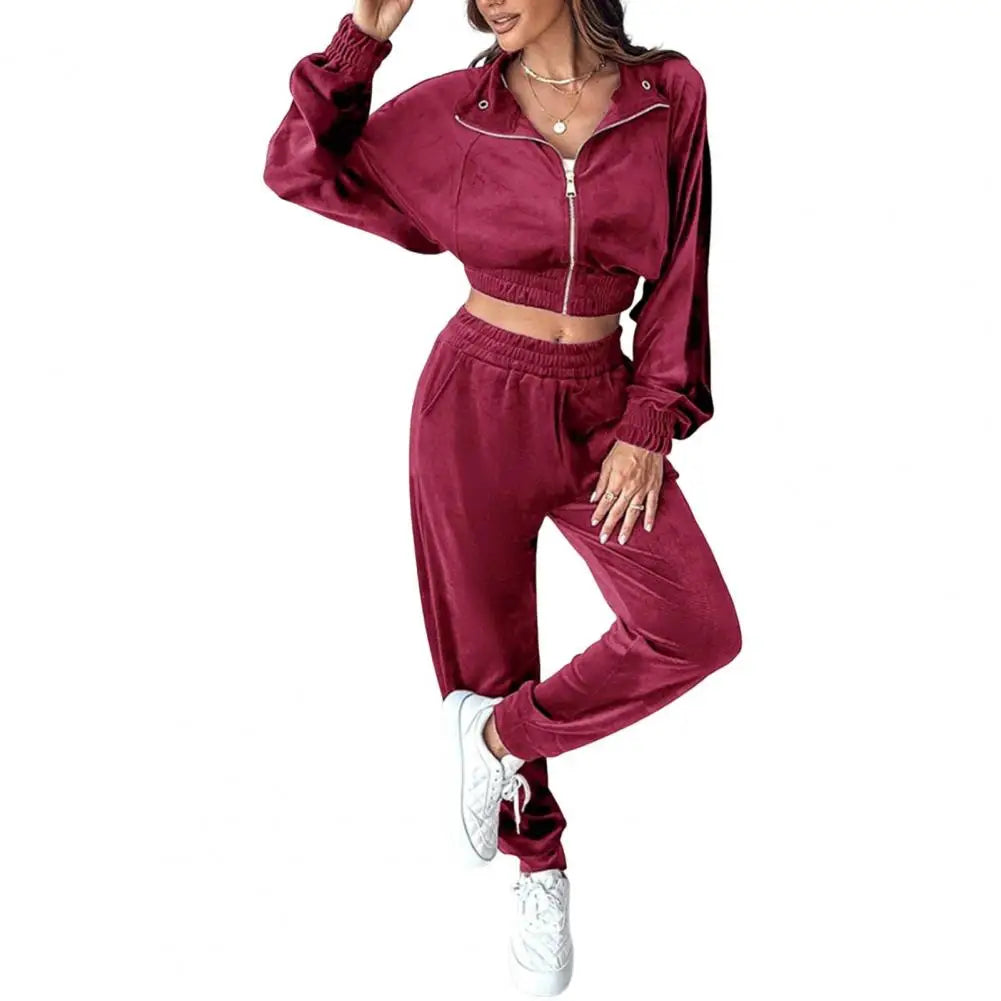Women Velvet Two-Piece Tracksuit Set