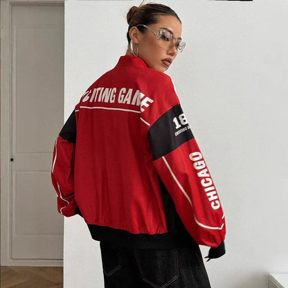 Letter Print Stand Collar Jacket