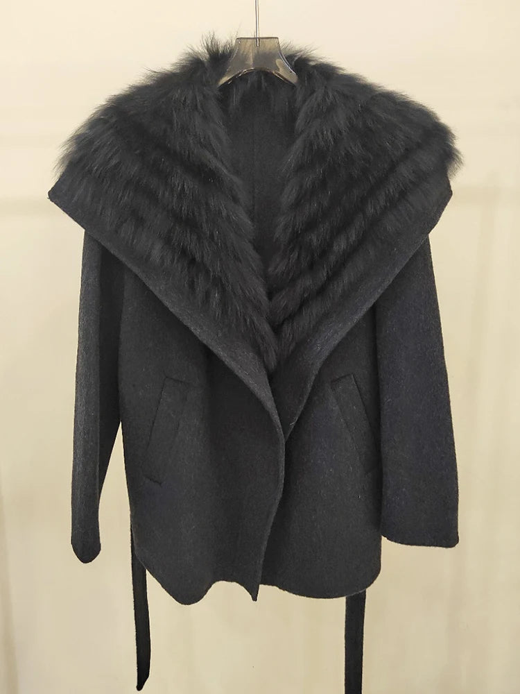 Fox Fur Wool Coat