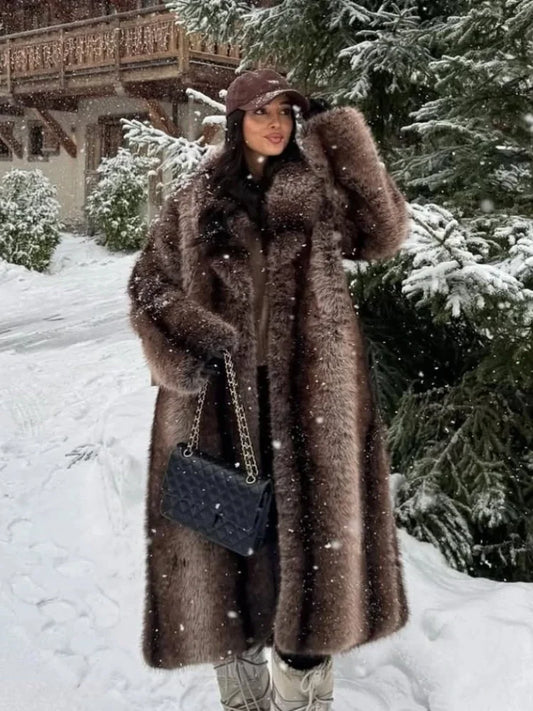 Lapel Faux Fur Coat