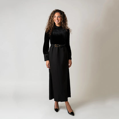Velvet Patchwork Turtleneck Maxi Dress