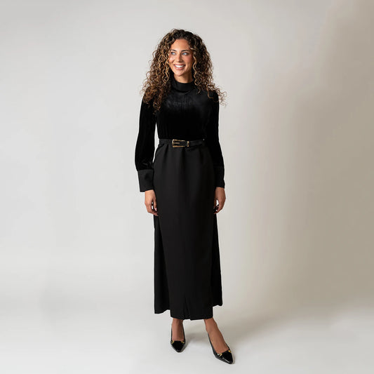 Velvet Patchwork Turtleneck Maxi Dress