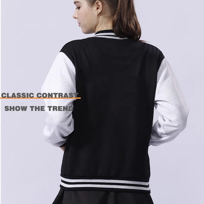 Letter Print Fleece Baseball Jacket