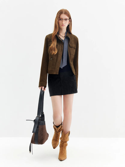 Faux Suede Utility Jacket