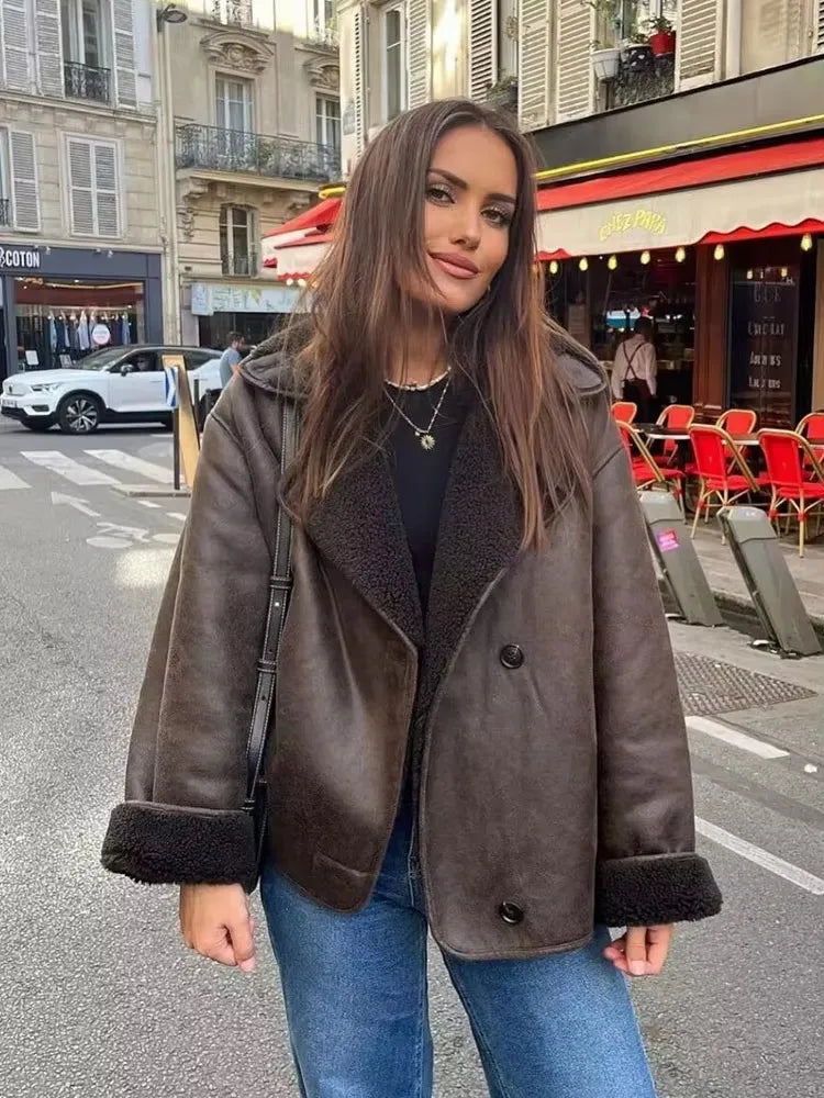 Faux Leather Fleece Jacket
