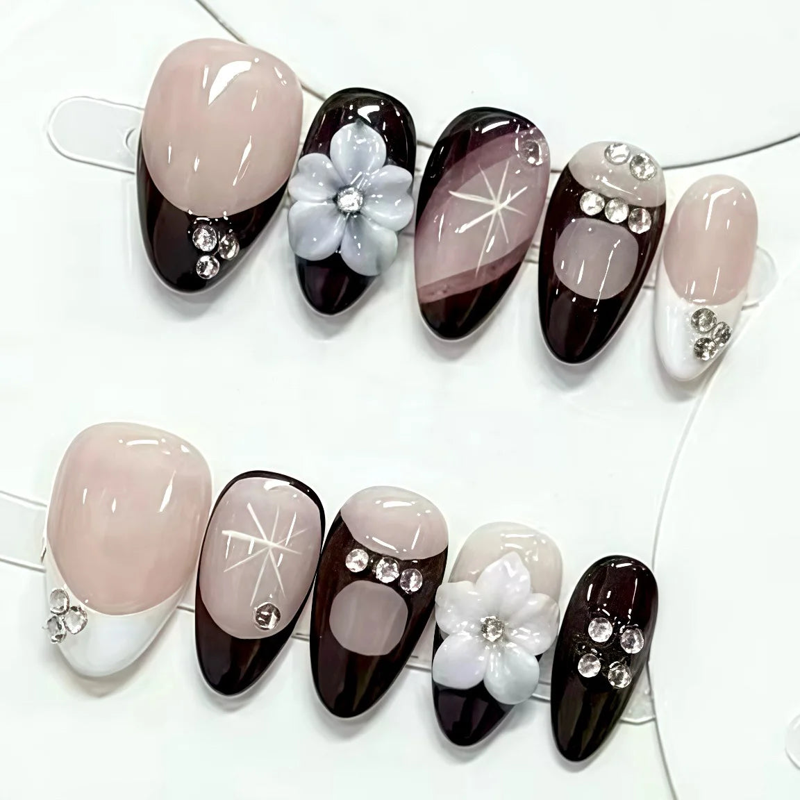Gradient Blue Flower Press-On Nails