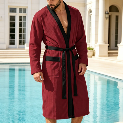 Long Patterned Belted Bathrobe
