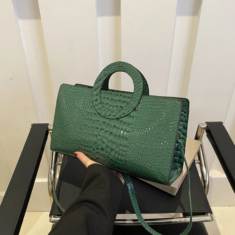 Crocodile Print Green Satchel
