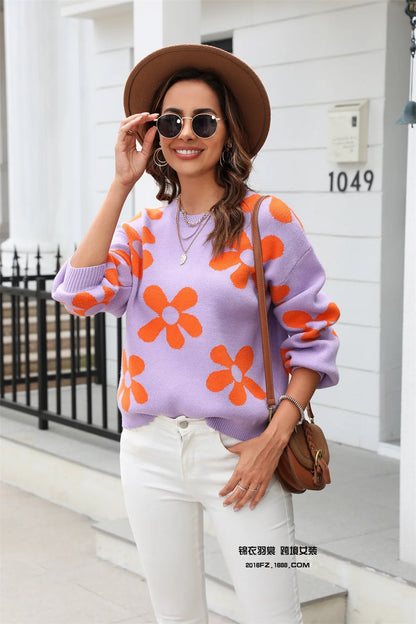 Flower Print Pullover Sweater
