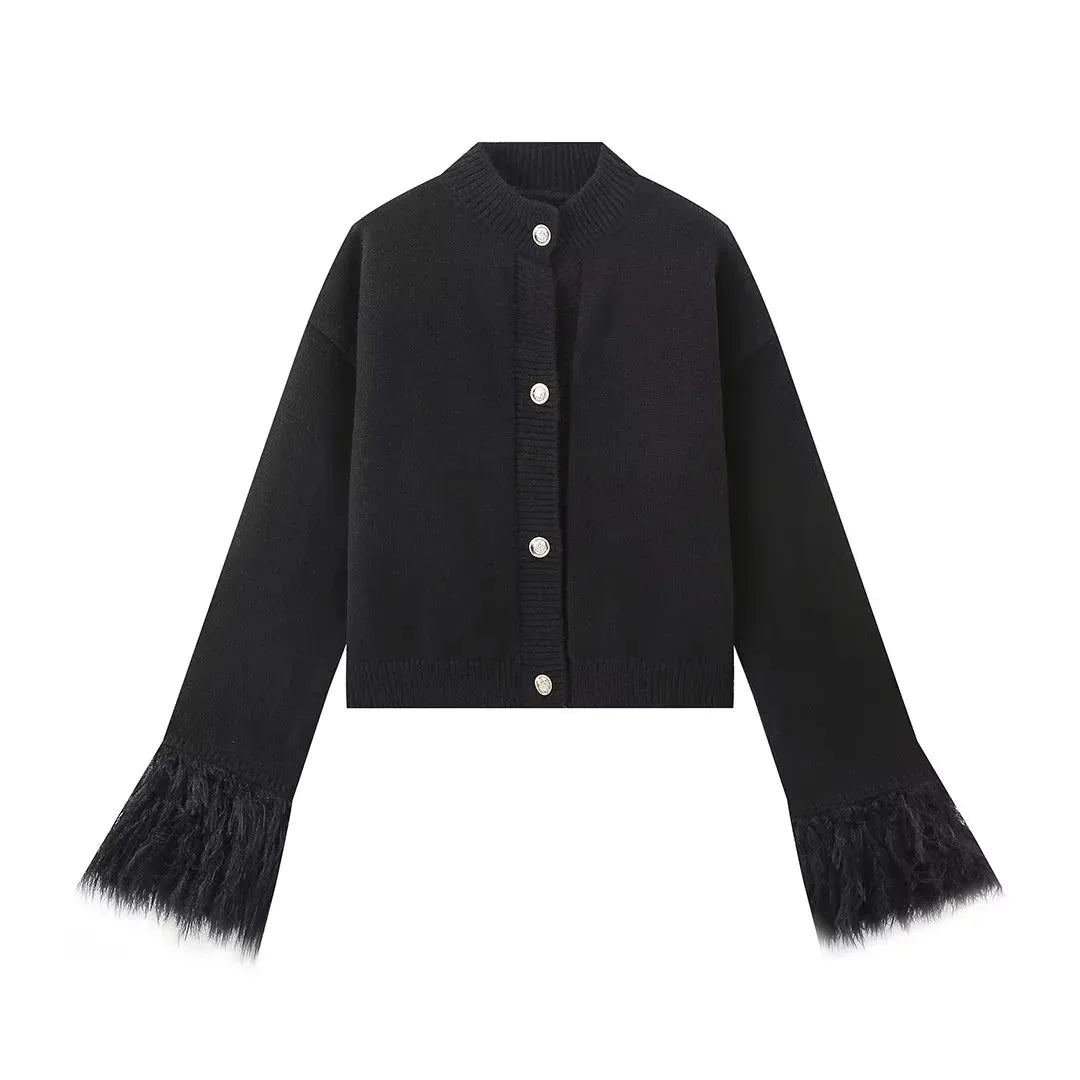 Feather Sleeve Knit Cardigan