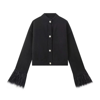 Feather Sleeve Knit Cardigan