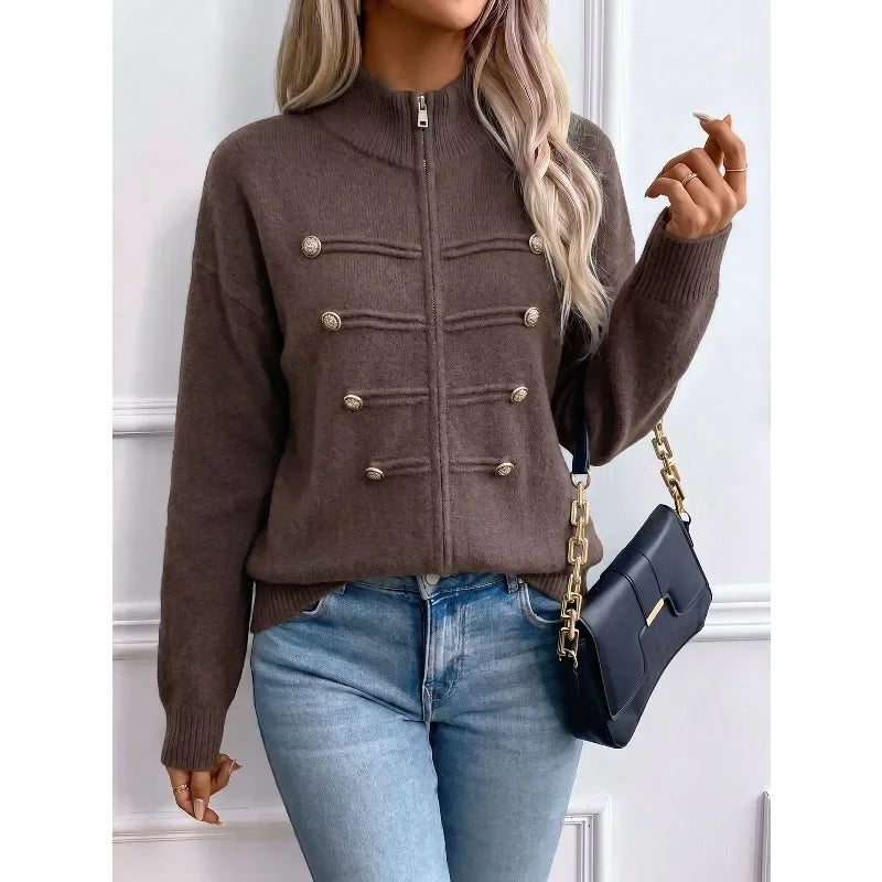 Stand Collar Zip Knit Cardigan