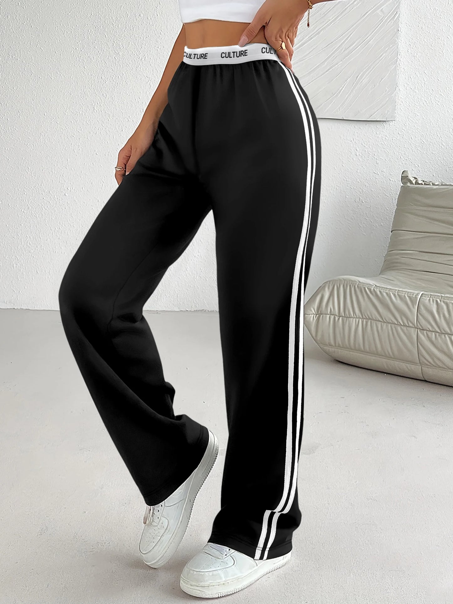 Culture Print Wide-Leg Sweatpants
