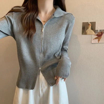 Double-Zip Hooded Knit Jacket