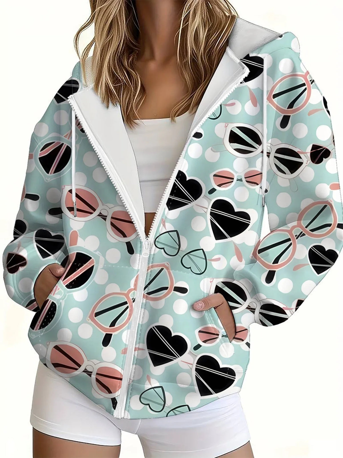 3D Cat Print Zip Hoodie