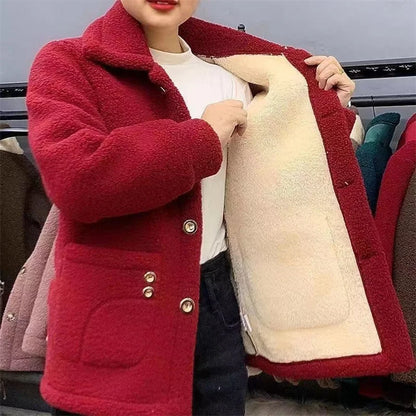 Faux Lamb Fur Lapel Coat