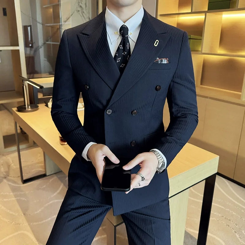 Pants Vest Stripe High Suit