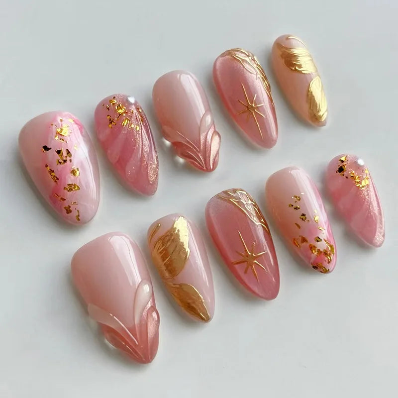 3D Flower Almond Press-On Nails