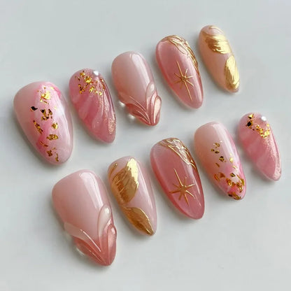 3D Flower Almond Press-On Nails