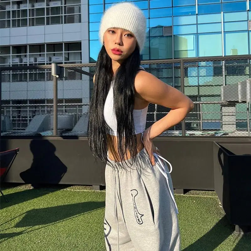 Letter Print Wide-Leg Sweatpants