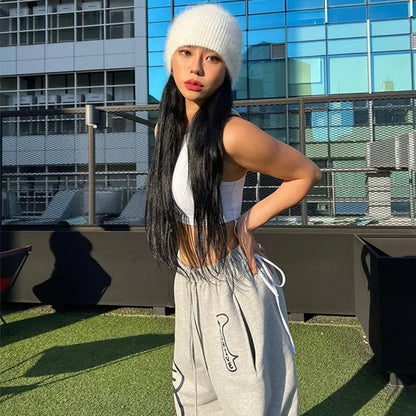 Letter Print Wide-Leg Sweatpants